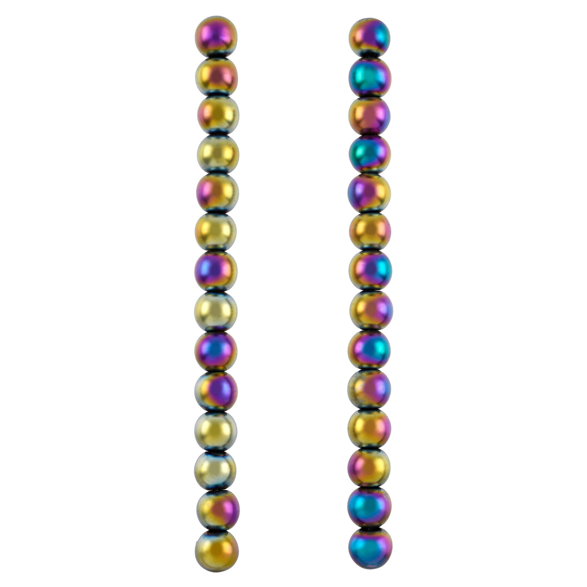 12 Pack: Rainbow Reconstituted Hematite Round Beads by Bead Landing